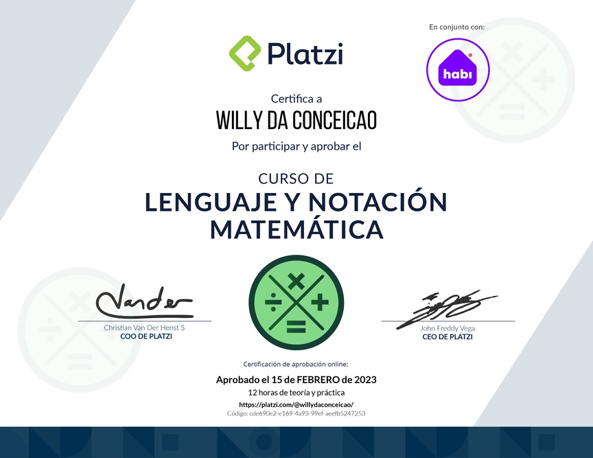 Diploma del Curso de Lenguaje y Notación Matemática