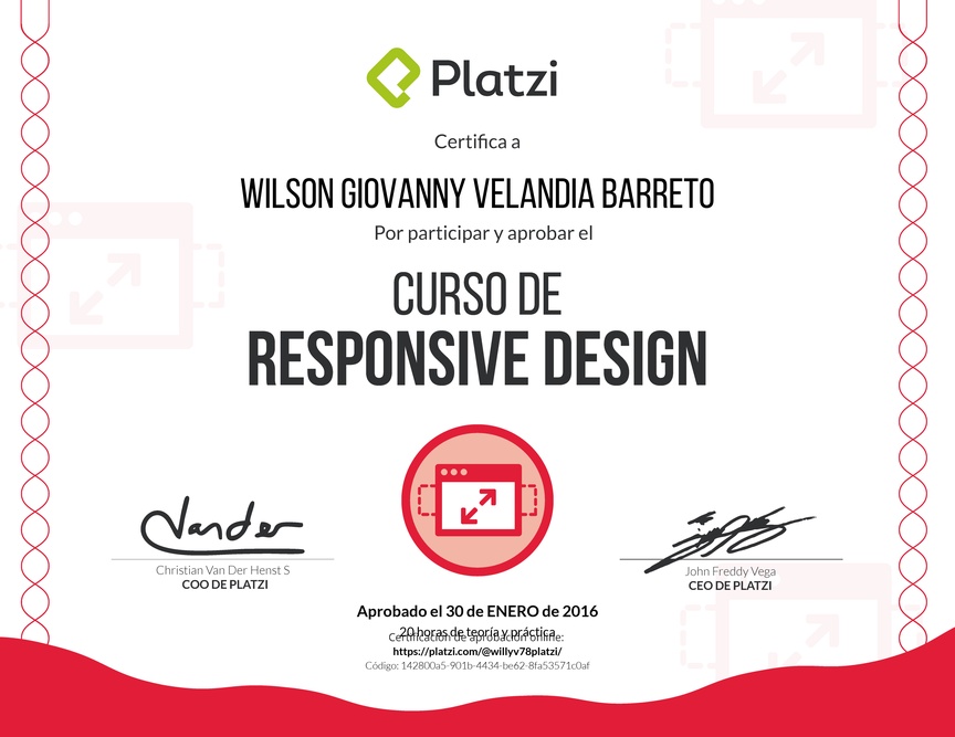 Diploma del Curso de Responsive Design 2015