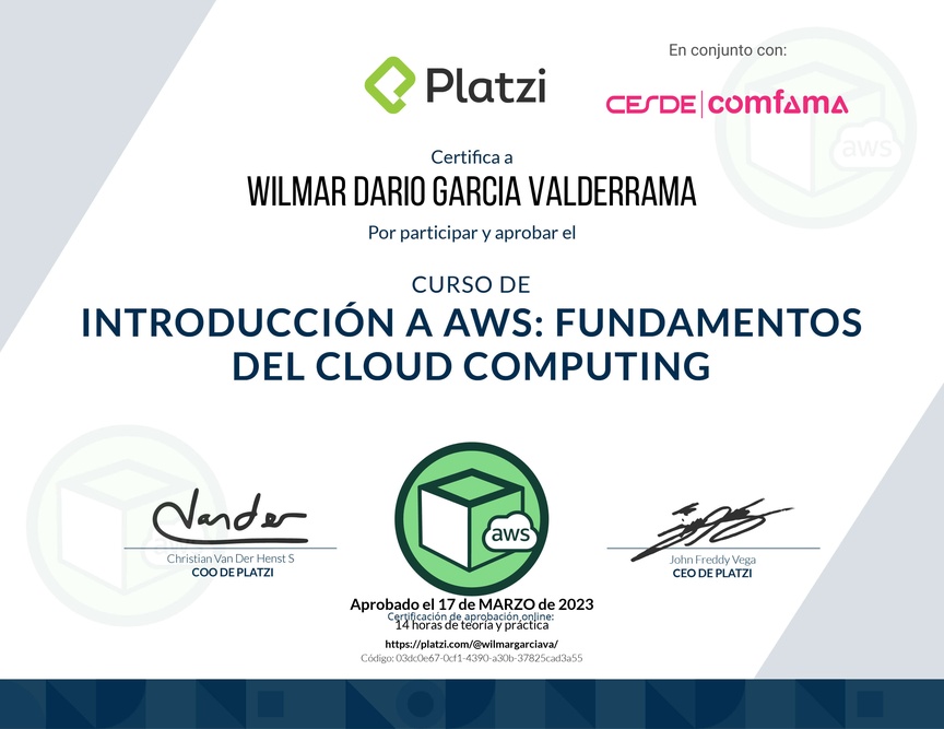 Diploma del Curso de Introducción a AWS: Fundamentos de Cloud Computing