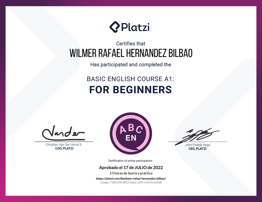 Diploma del Curso de Inglés Básico para Principiantes - (2022)
