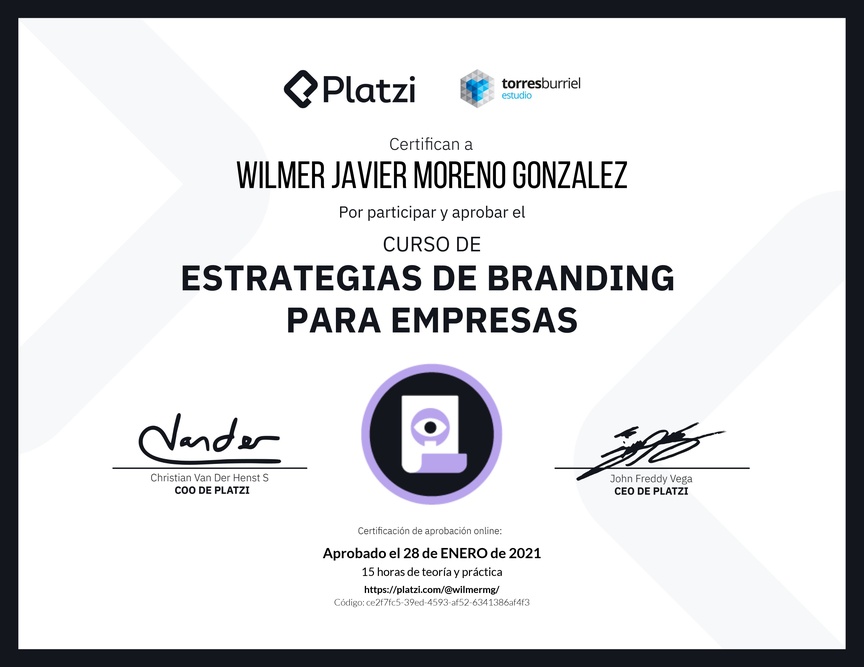 Diploma del Curso de Diseño y Desarrollo de Estrategias de Marca