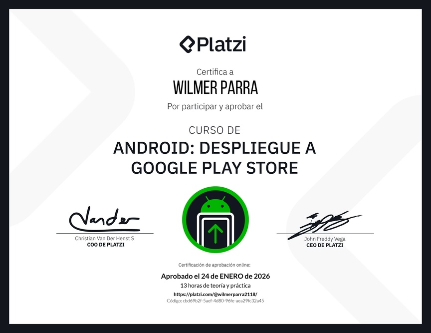 Diploma del Curso de Android: Despliegue a Google Play Store