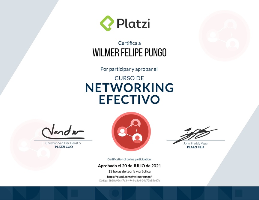 Diploma del Curso de Networking Efectivo 2020