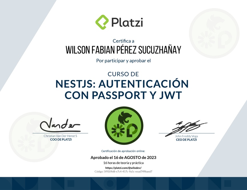 Diploma del Curso de NestJS: Autenticación con Passport y JWT