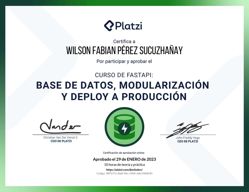 Diploma del Curso de FastAPI: Base de Datos, Modularización y Deploy a Producción