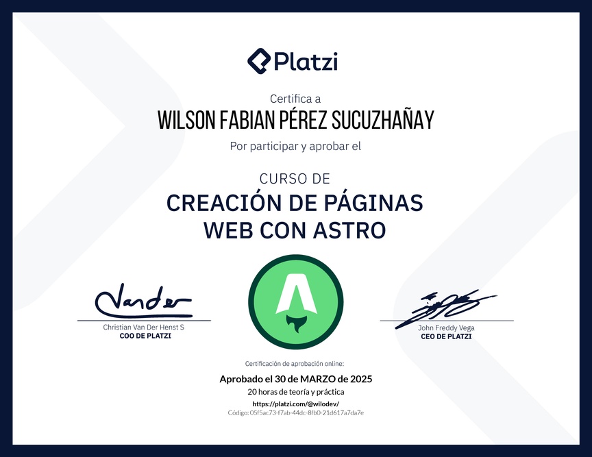 Diploma del Curso de Creación de Páginas Web con Astro