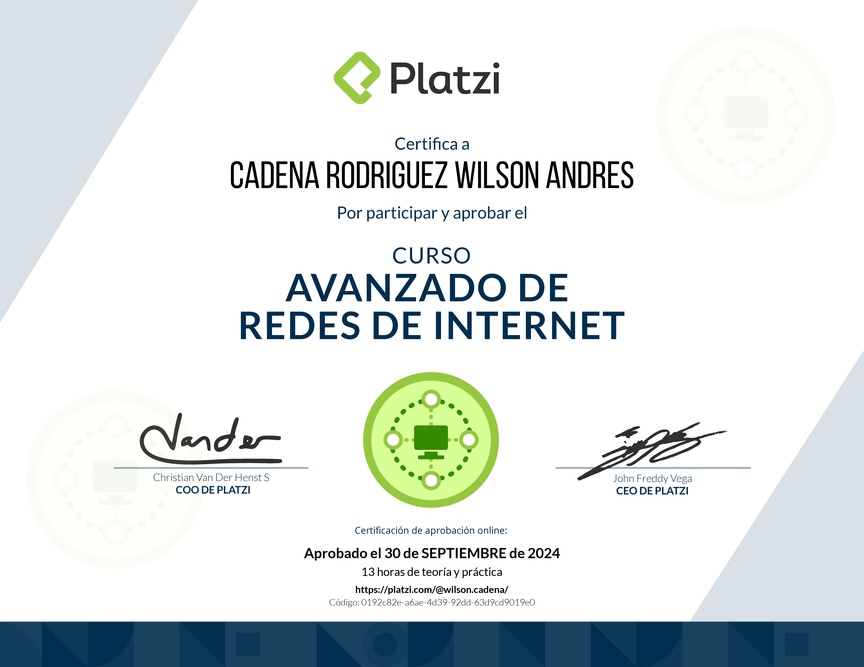 Diploma del Curso de Redes de Internet - Profesional