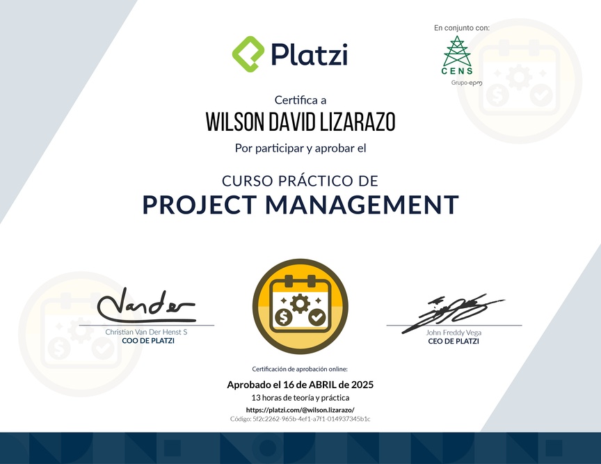 Diploma del Curso Práctico de Project Management