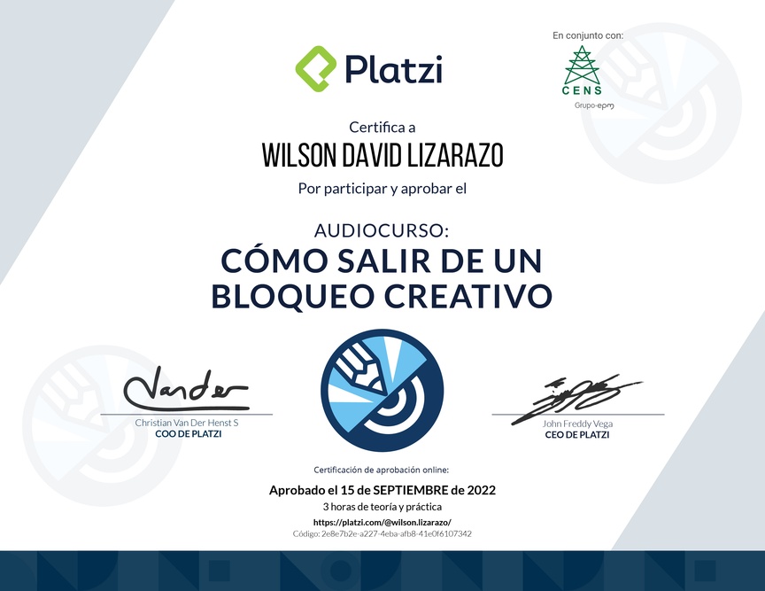 Diploma de Audiocurso: Cómo salir de un Bloqueo Creativo