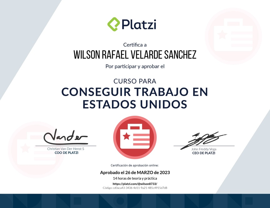 Diploma del Curso para Conseguir Trabajo en Estados Unidos