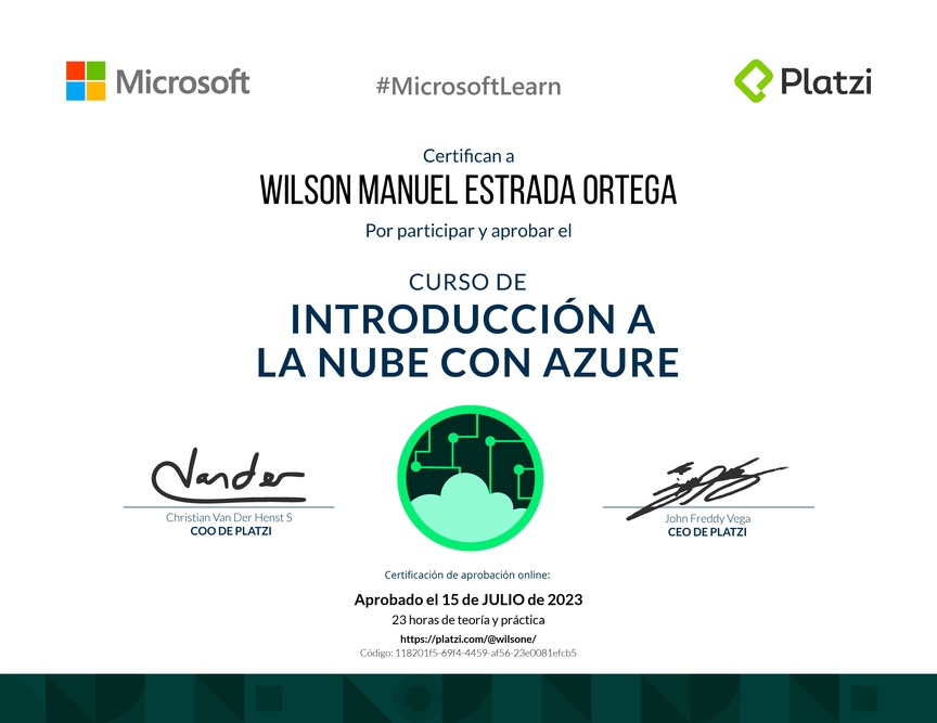 Diploma del Curso de Introducción a la Nube con Azure