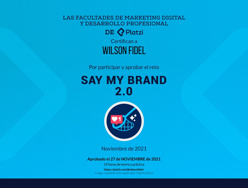 Diploma de SayMyBrand: Reto de Marca Personal