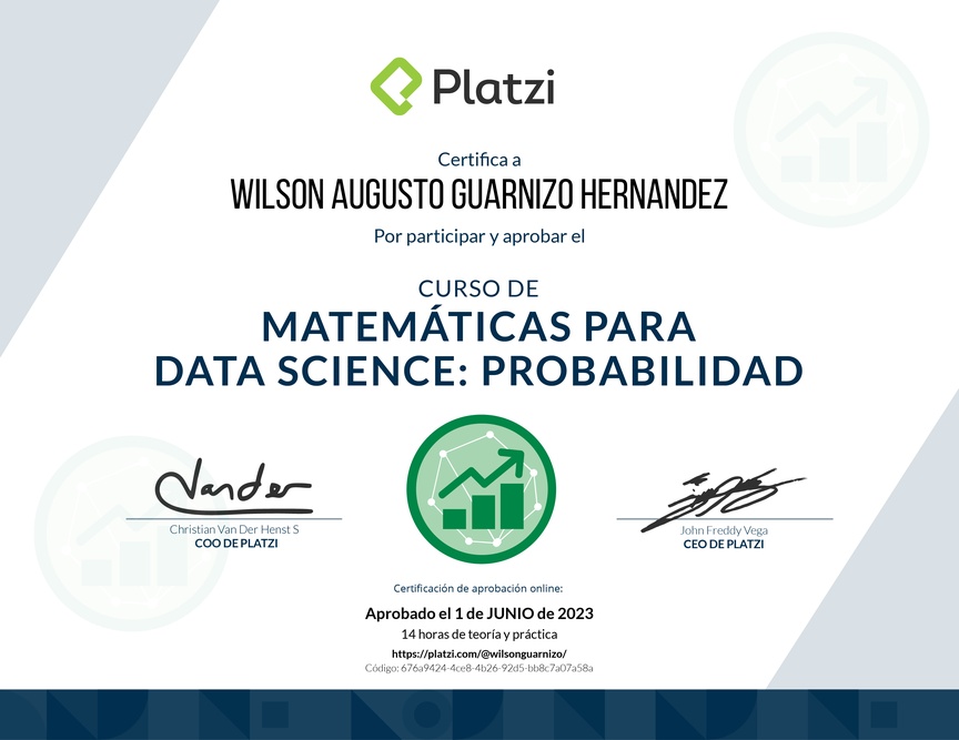 Diploma del Curso de Matemáticas para Data Science: Probabilidad