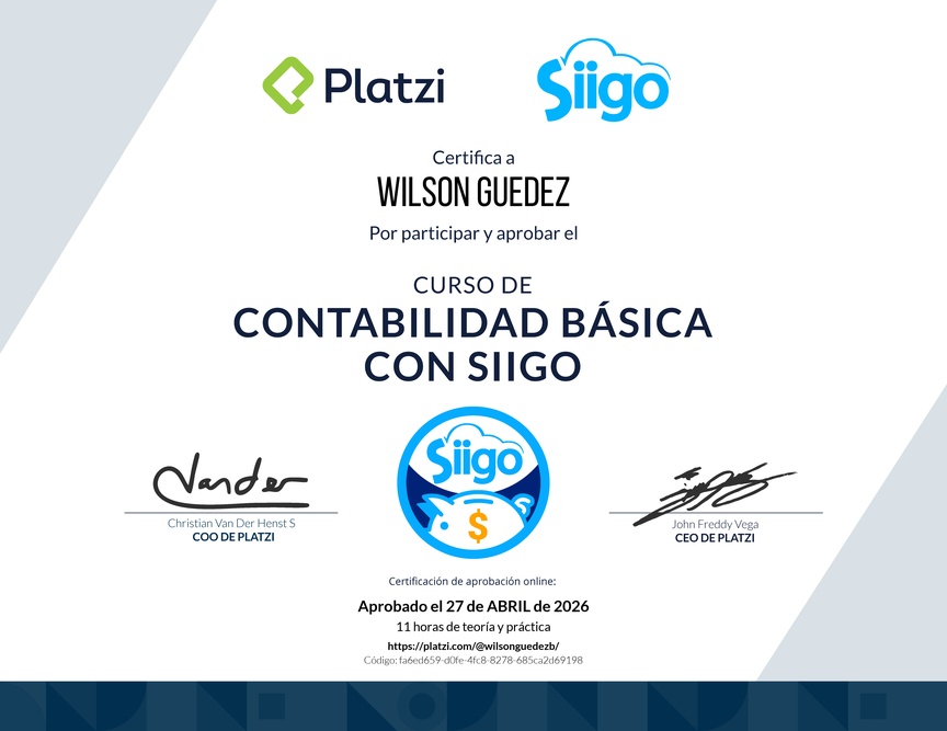 Diploma del Curso de Contabilidad Básica con Siigo