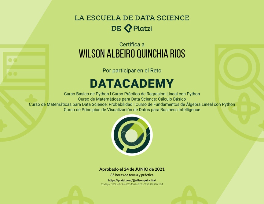 Diploma de Datacademy Primera Edición