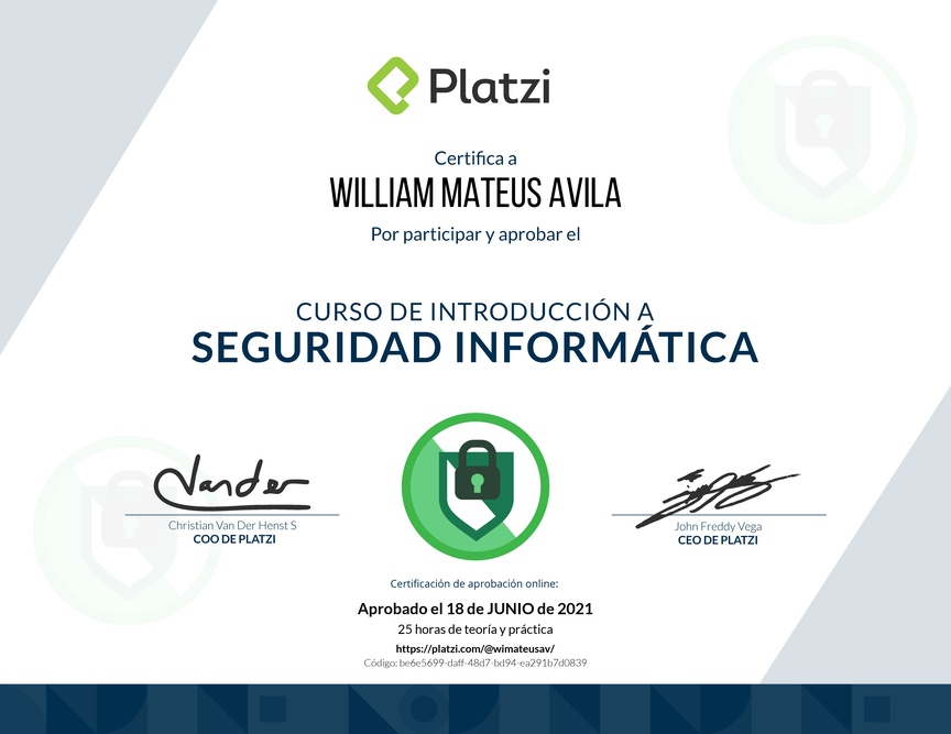 Diploma del Curso de Introducción a la Seguridad Informática