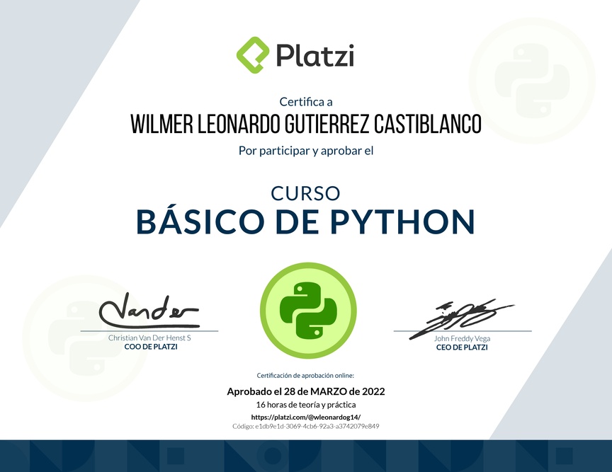 Diploma del Curso Básico de Python