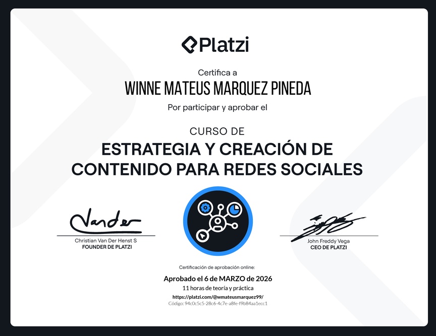 Diploma del Curso de Estrategia y Creación de Contenido para Redes Sociales