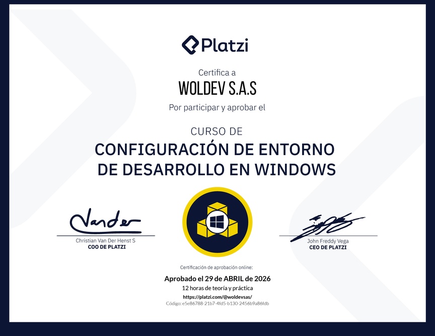 Diploma del Curso de Configuración de Entorno de Desarrollo en Windows