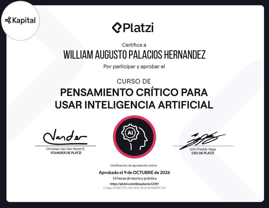Diploma del Curso de Pensamiento Crítico para usar Inteligencia Artificial