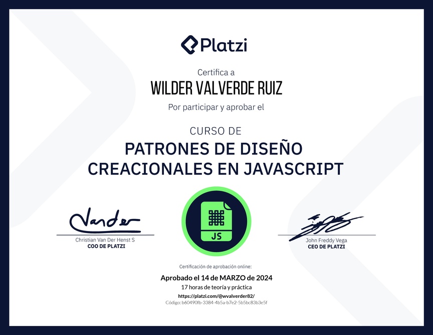 Diploma del Curso de Patrones de Diseño en JavaScript