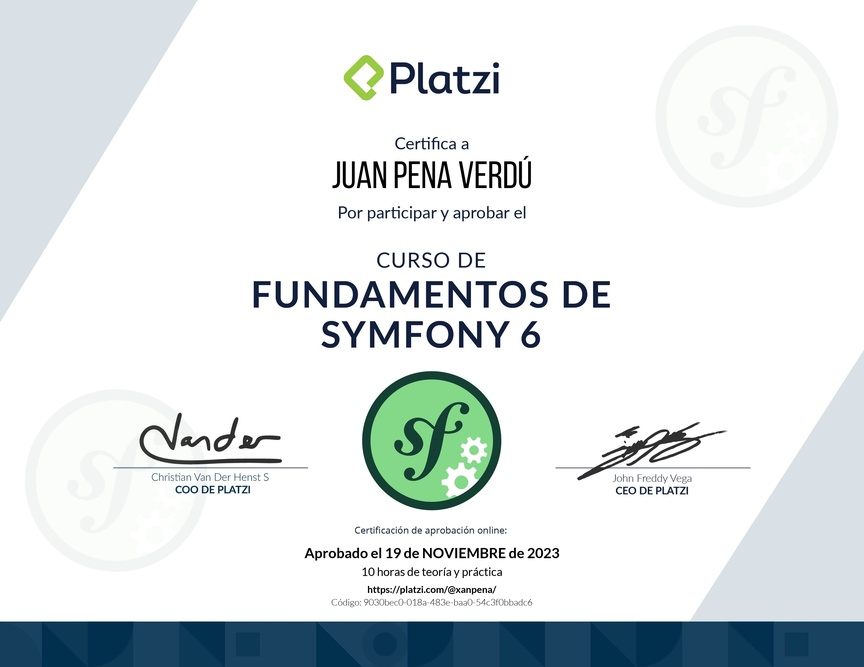 Diploma del Curso de Fundamentos de Symfony 6