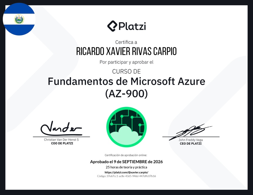Diploma del Curso de Fundamentos de Microsoft Azure (AZ-900)