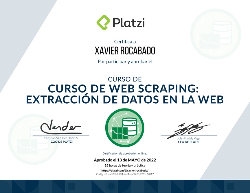 Diploma del Curso de Web Scraping: Extracción de Datos en la Web