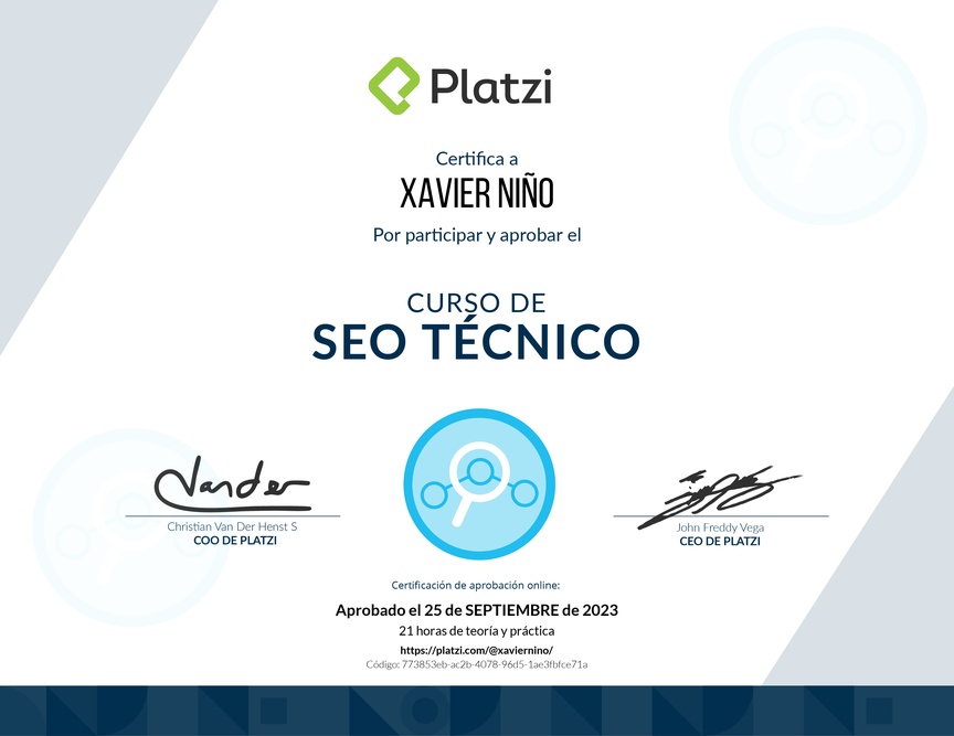 Diploma del Curso de Optimización de SEO Técnico