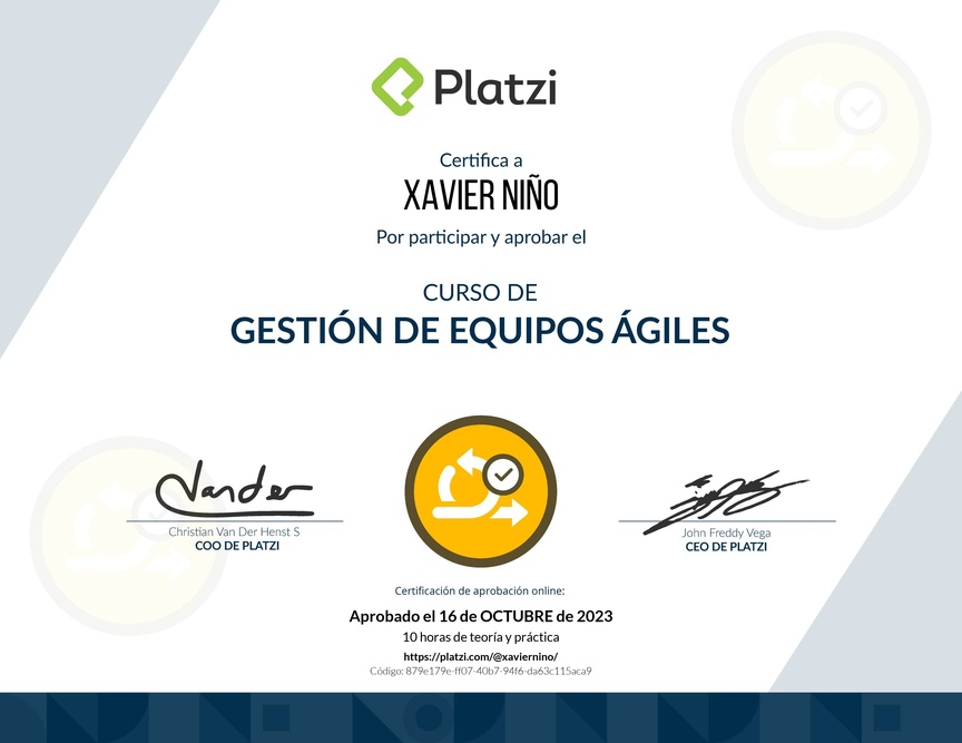 Diploma del Curso de Gestión de Equipos Ágiles