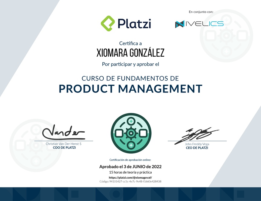 Diploma de Audiocurso de Fundamentos para Product Managers