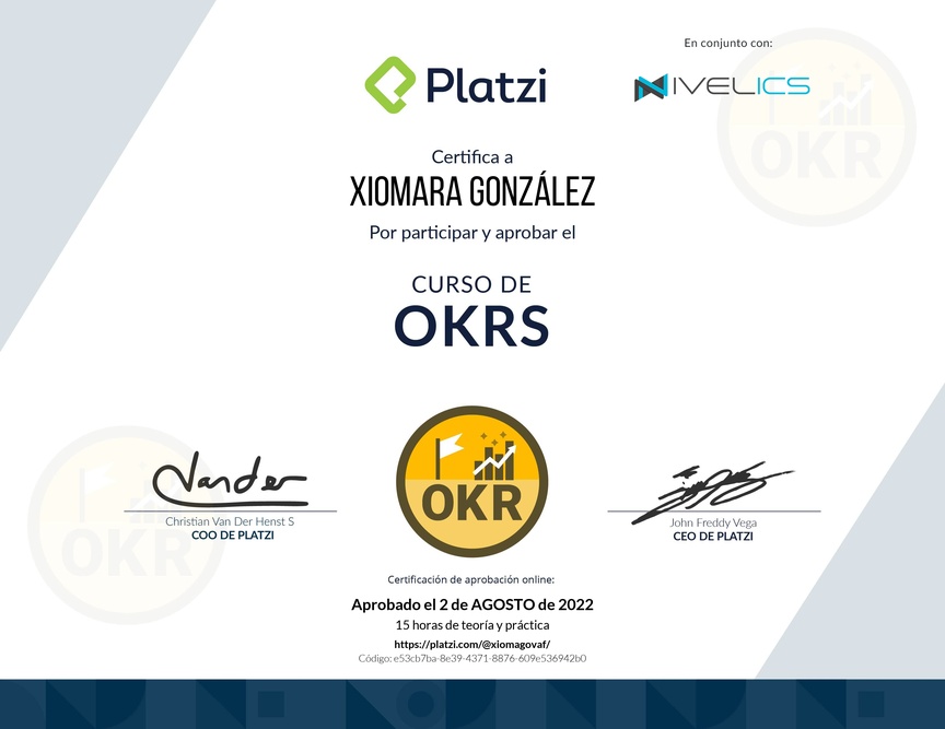 Diploma del Curso de OKRs: Herramienta Clave para Managers