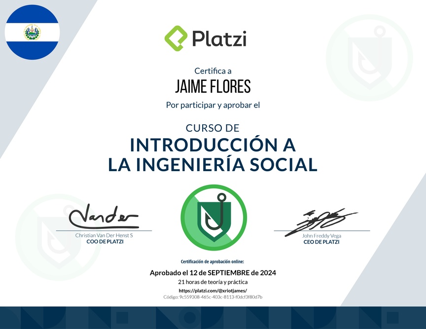 Diploma del Curso de Introducción a la Ingeniería Social: Técnicas, Ataques y Pretexting