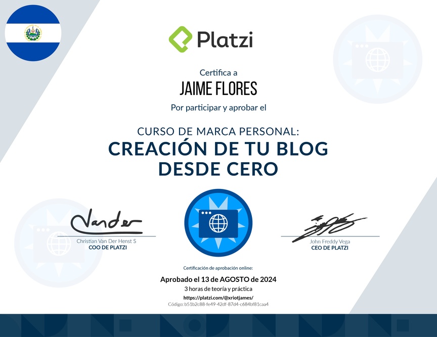 Diploma del Curso de Creación y Gestión de Blogs para Marca Personal