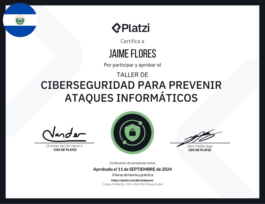 Diploma del Curso de Introducción a Ciberseguridad: Prevención de Ataques Informáticos