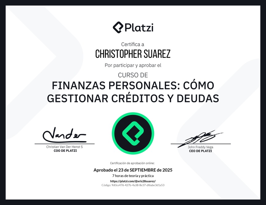 Diploma del Curso de Finanzas Personales: Cómo Gestionar Créditos y Deudas