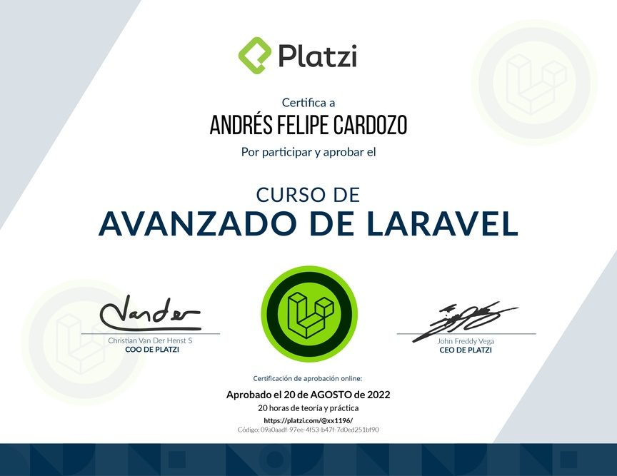 Diploma del Curso Avanzado de Laravel