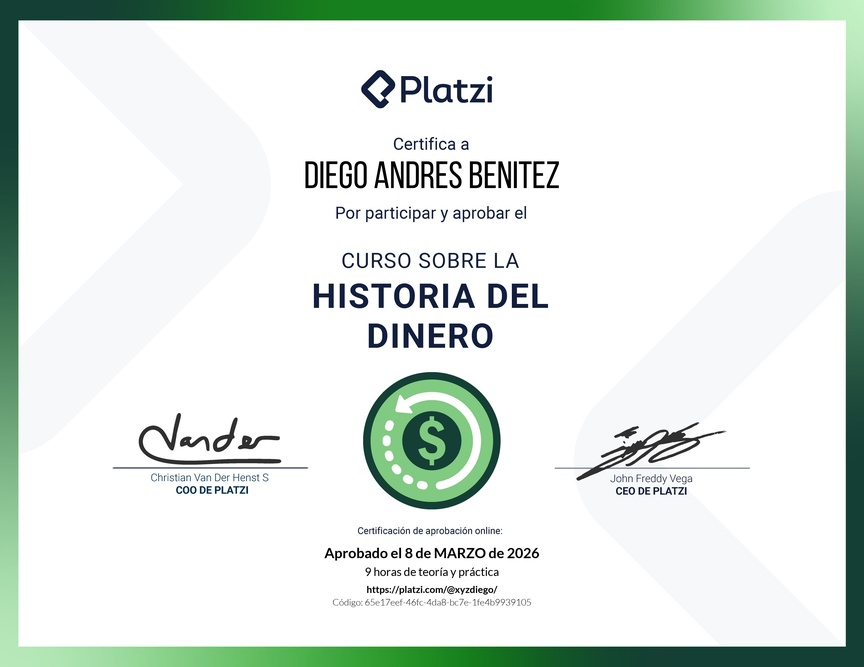Diploma del Curso Sobre la Historia del Dinero