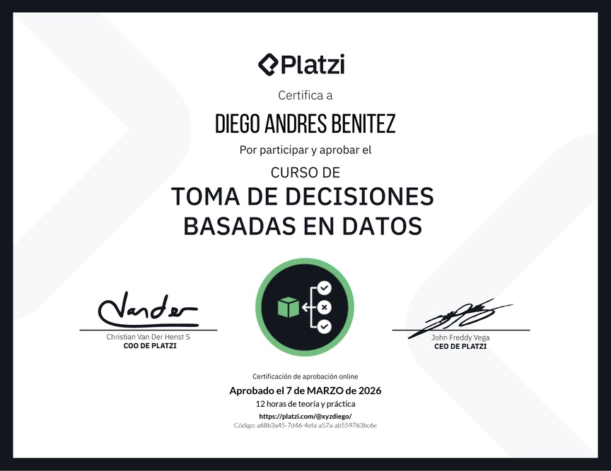 Diploma del Curso de Toma de Decisiones Basadas en Datos