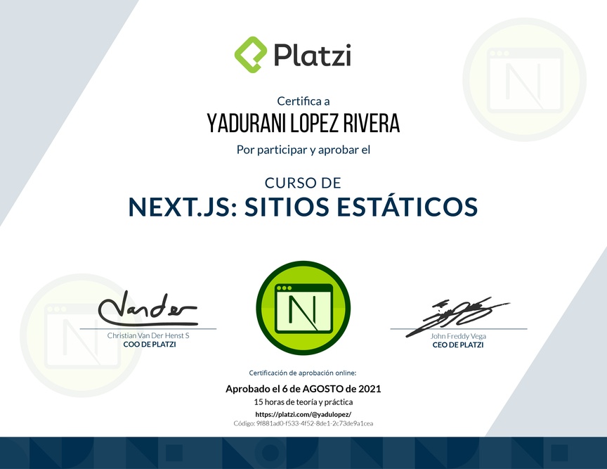 Diploma del Curso de Next.js: Sitios Estáticos y Jamstack