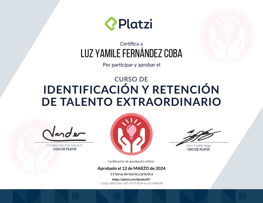 Diploma del Curso de Identificación y Retención de Talento en tu Empresa