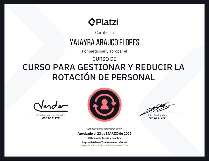 Diploma del Curso para Gestionar y Reducir la Rotación de Personal
