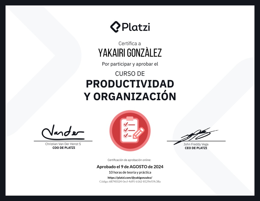Diploma del Curso de Productividad y Organización