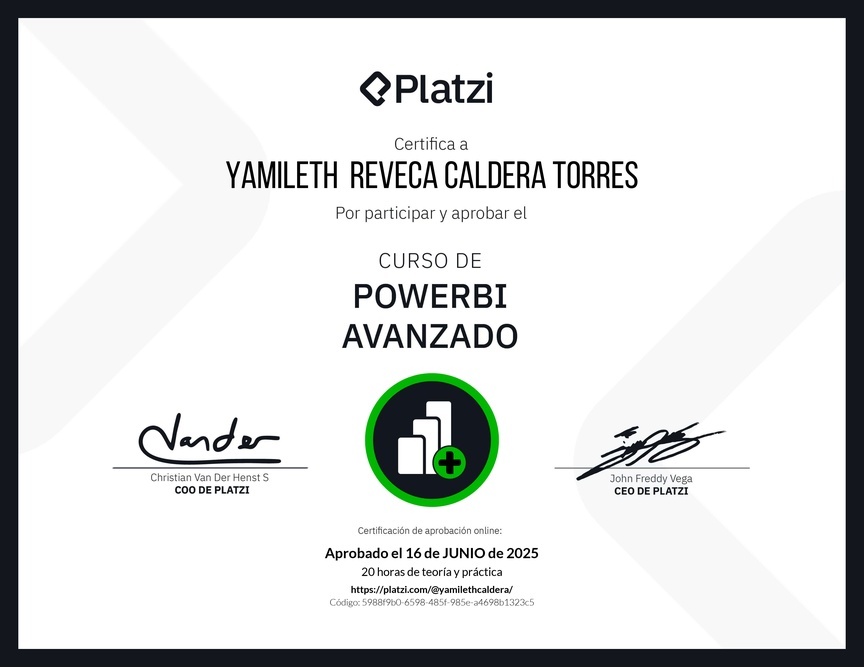 Diploma del Curso PowerBI Avanzado