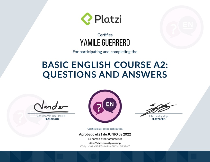 Diploma del Curso de Inglés Básico: Preguntas y Respuestas (2021)
