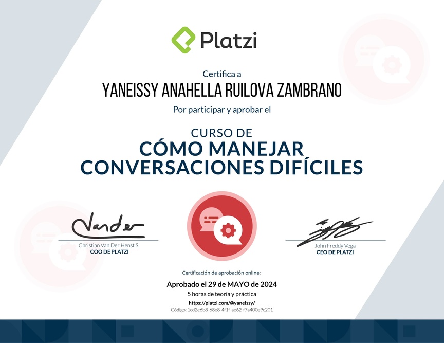 Diploma del Curso de Cómo Manejar Conversaciones Difíciles con Clientes