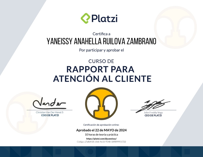 Diploma del Curso de Rapport para Atención al Cliente