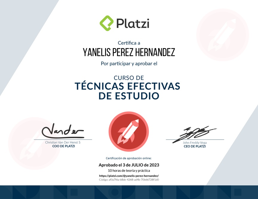 Diploma del Curso de Técnicas Efectivas de Estudio