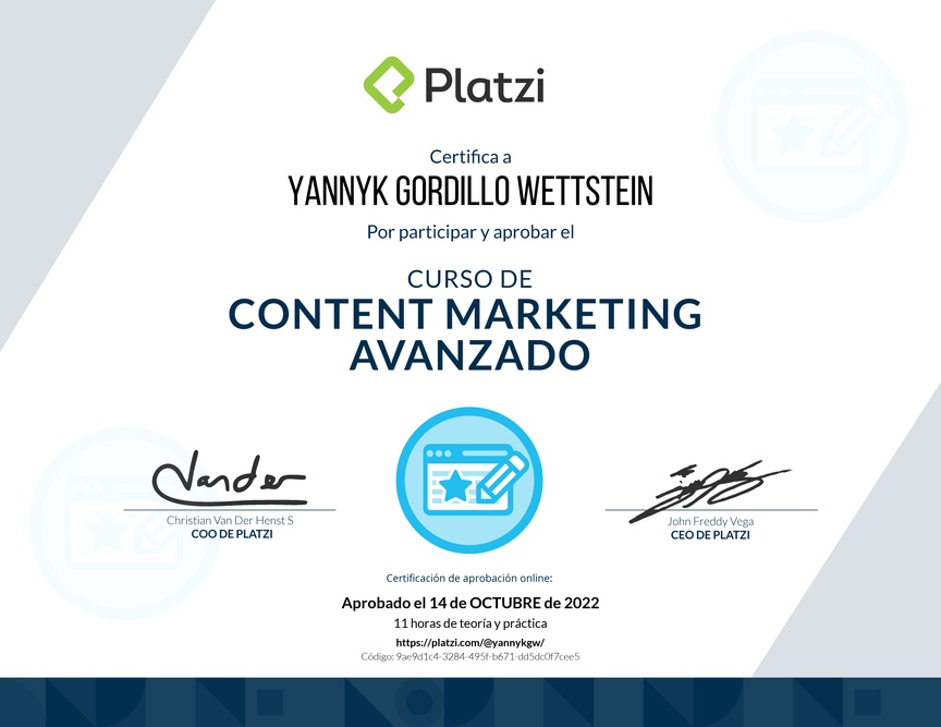 Diploma del Curso de Desarrollo de Estrategias de Content Marketing