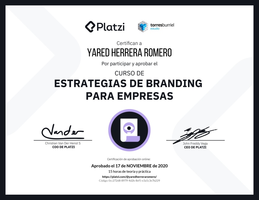 Diploma del Curso de Diseño y Desarrollo de Estrategias de Marca